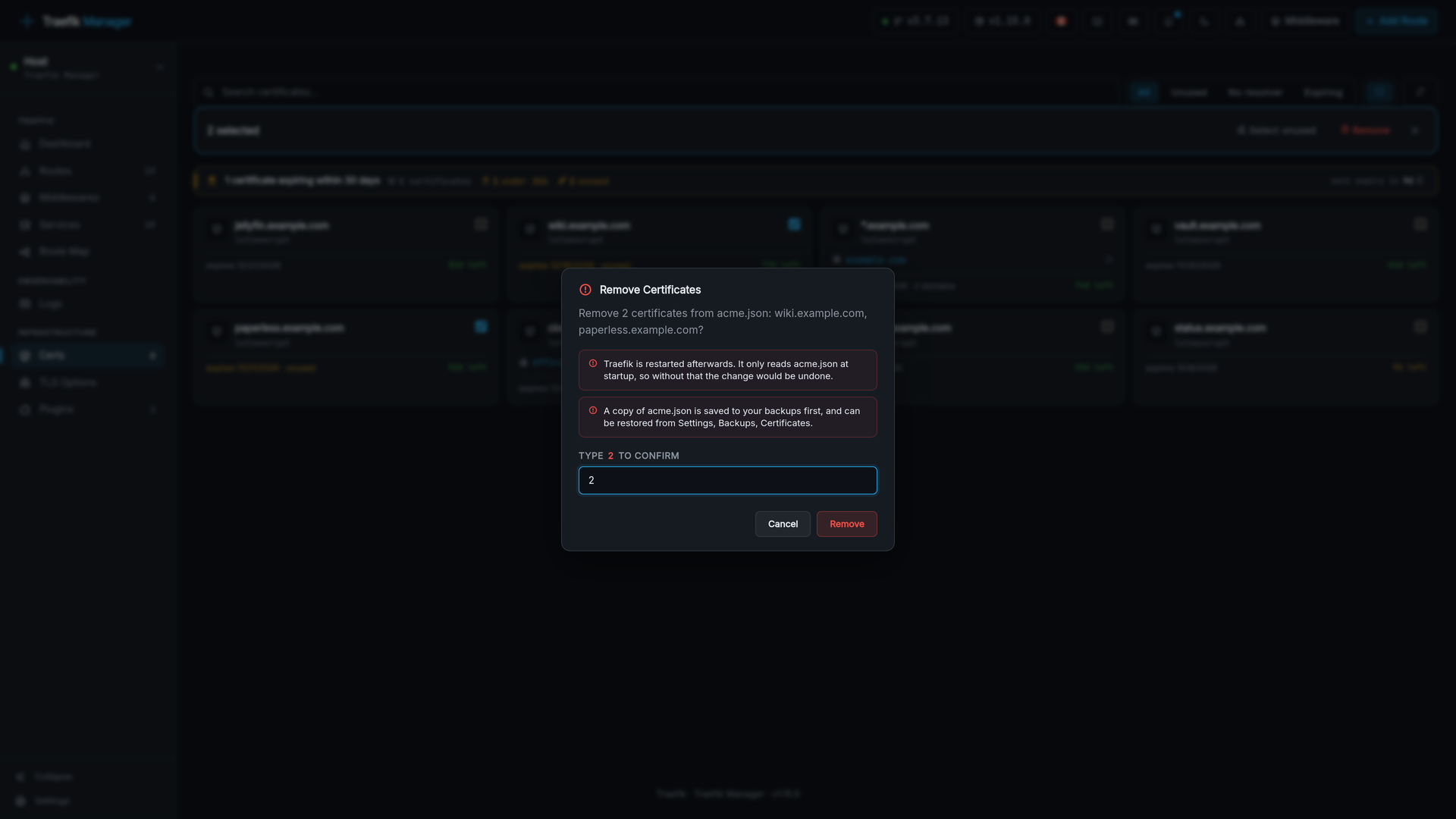Confirming certificate removal