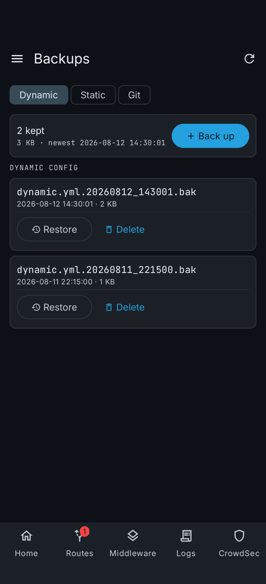 Dynamic config backups