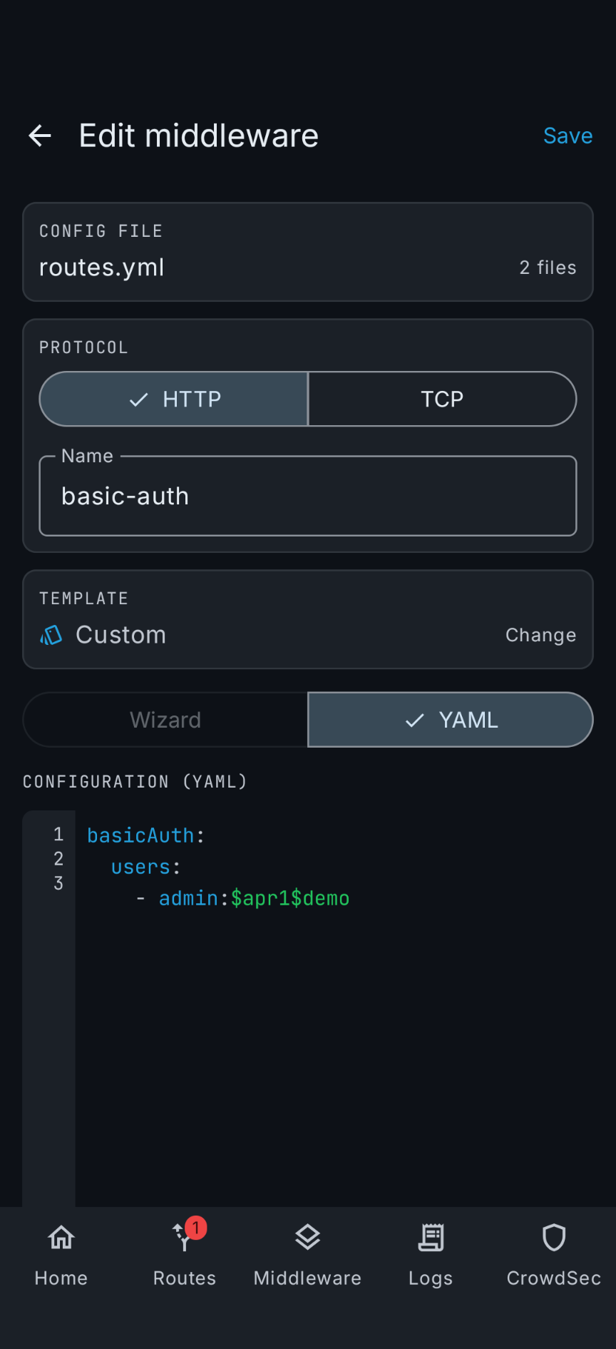 Edit a middleware