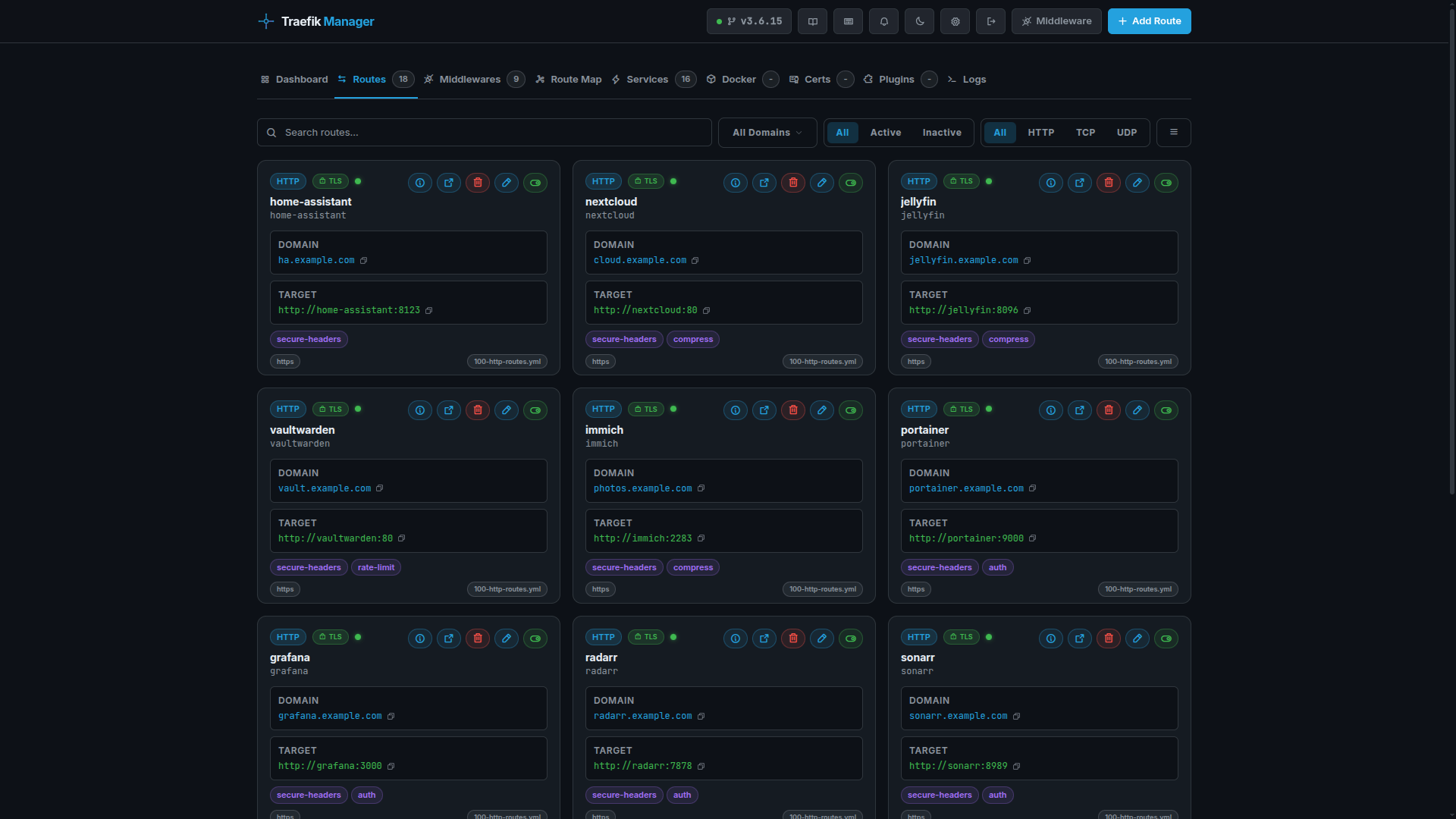Traefik Manager routes tab