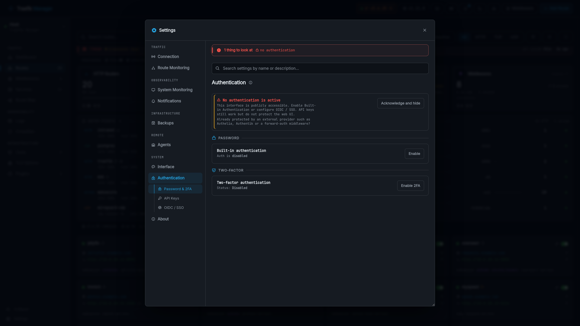 Authentication settings