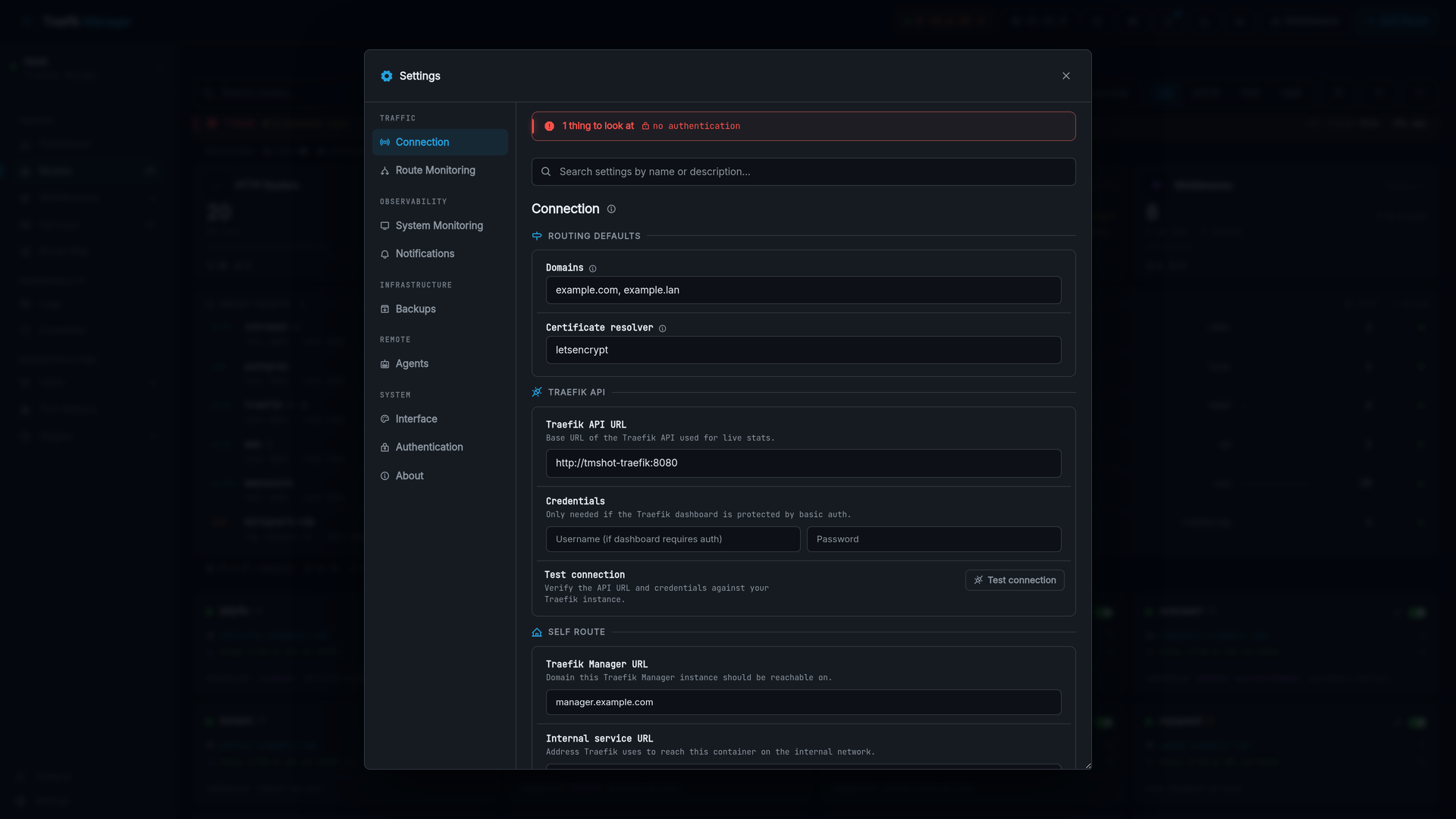 Connection settings
