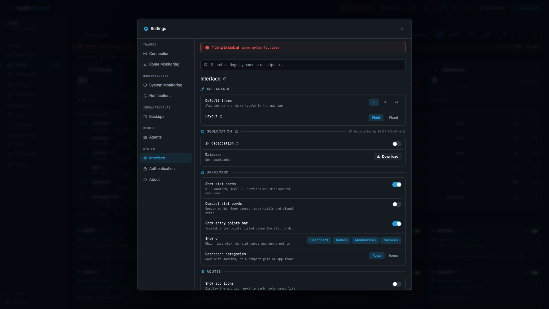 Interface settings