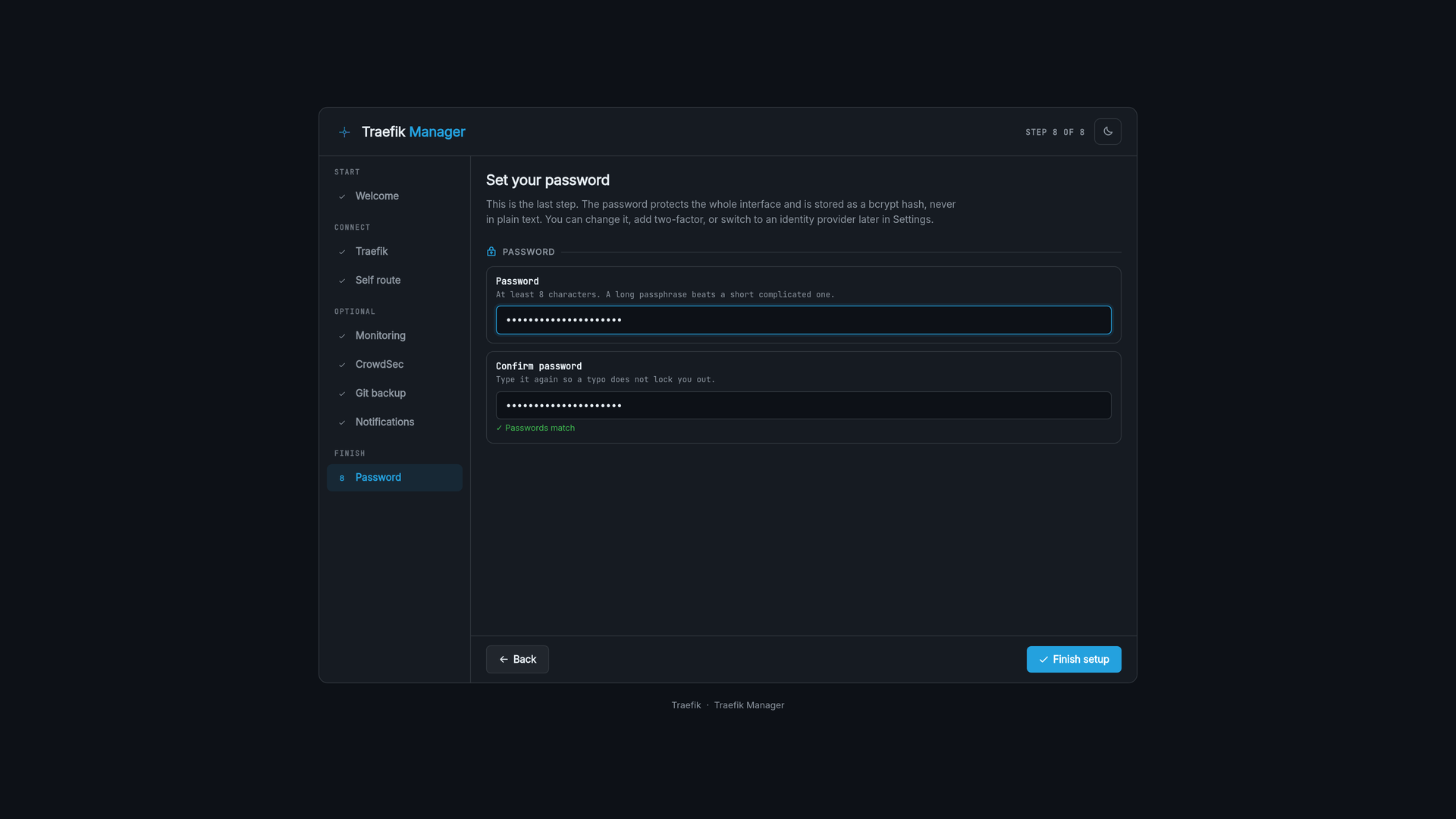 Setup wizard admin password