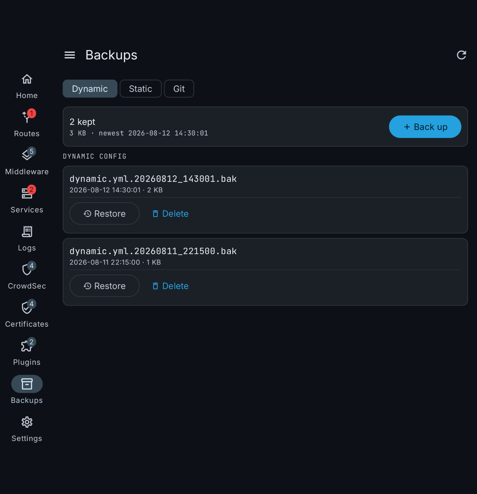 Dynamic config backups