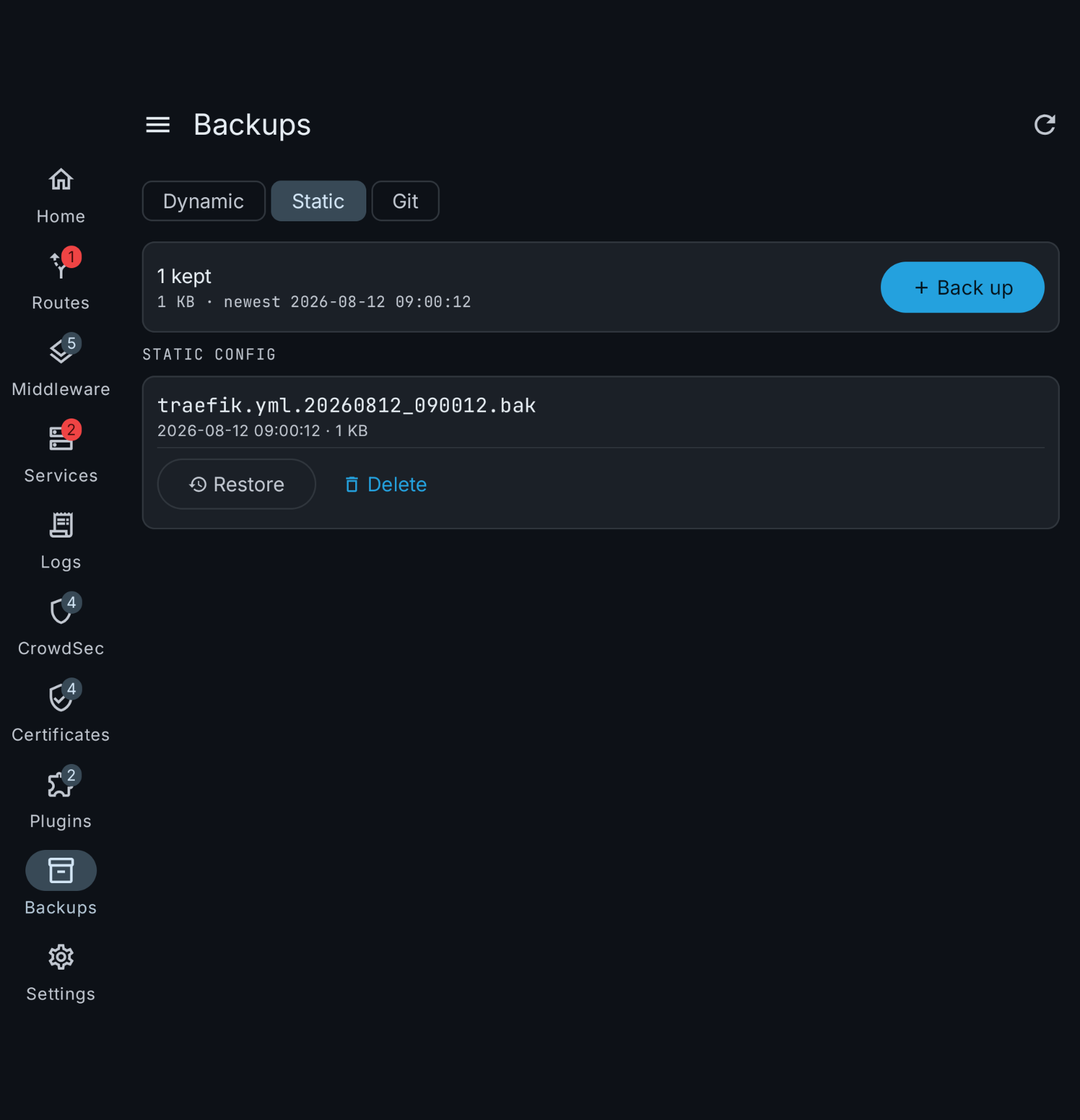 Static config backups