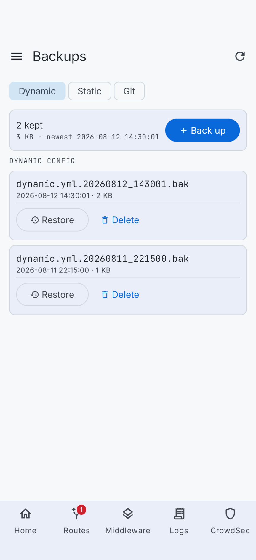 Dynamic config backups