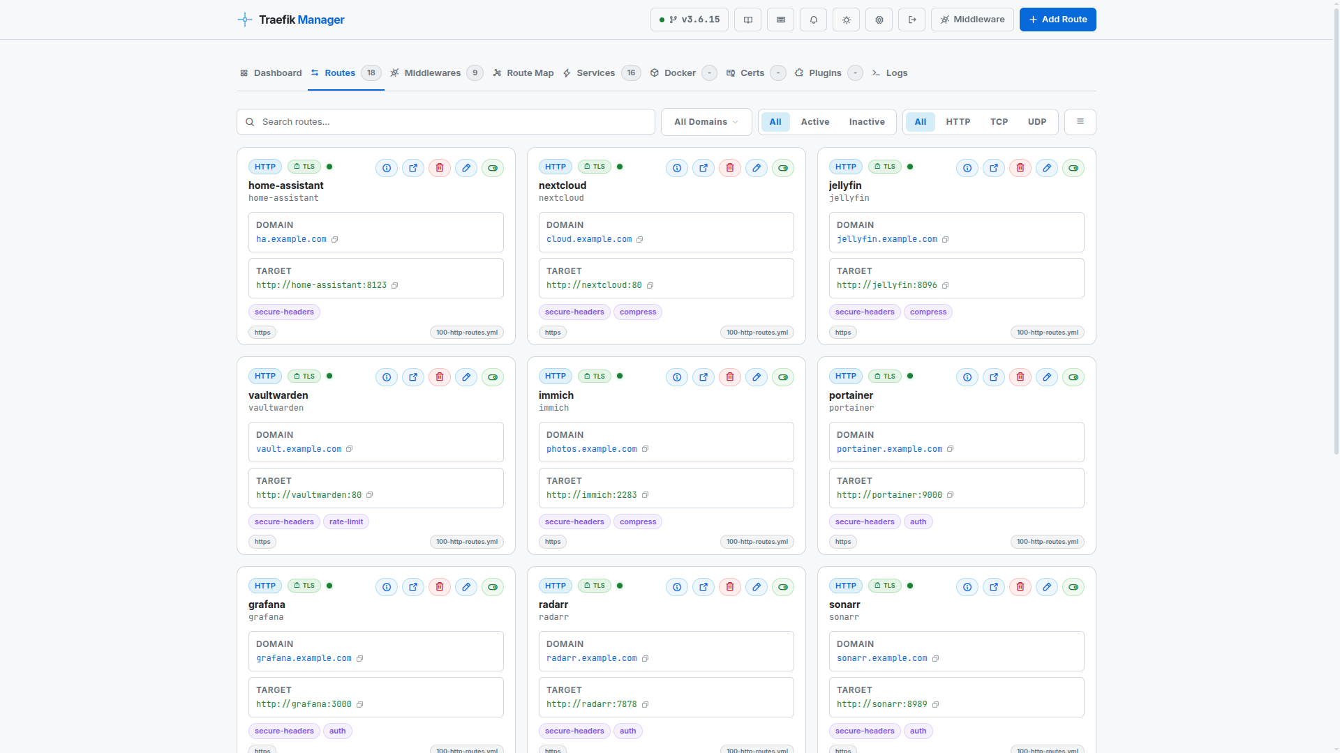 Traefik Manager routes tab