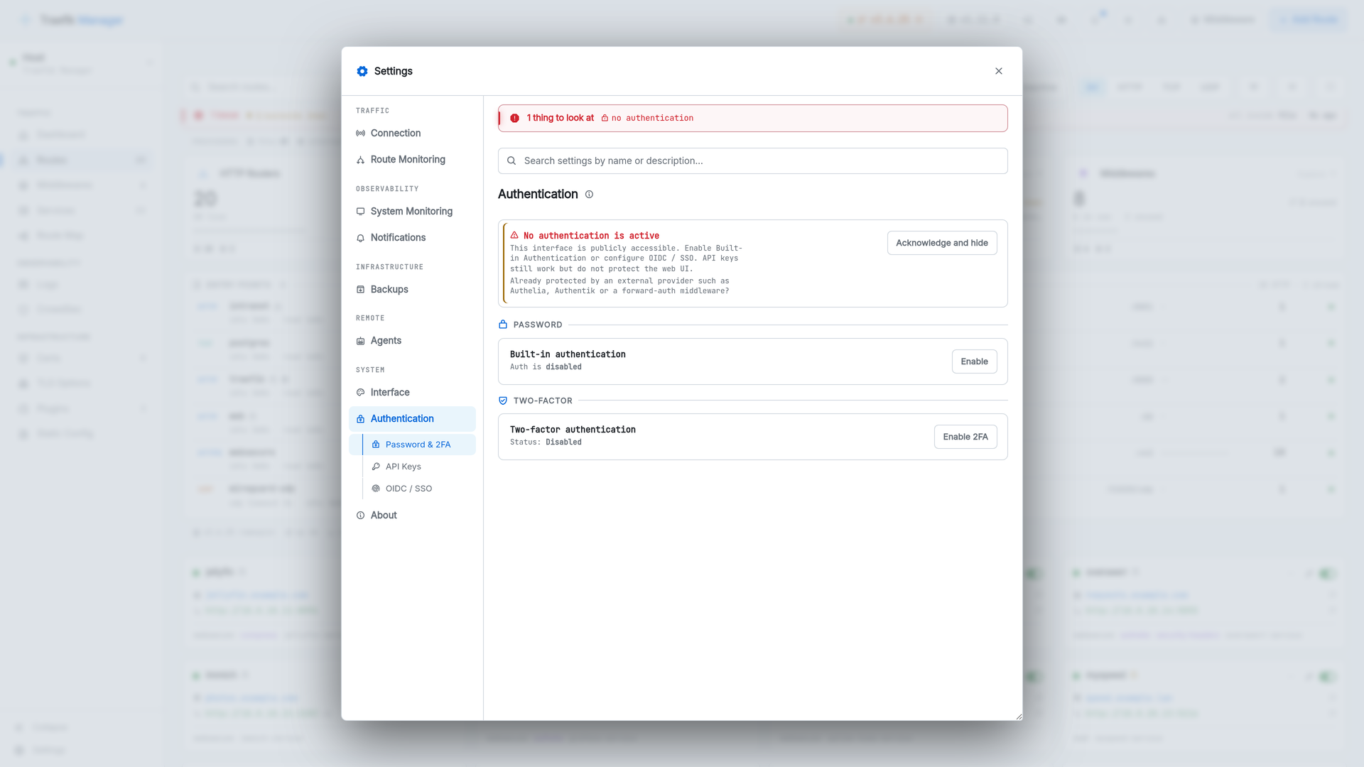 Authentication settings