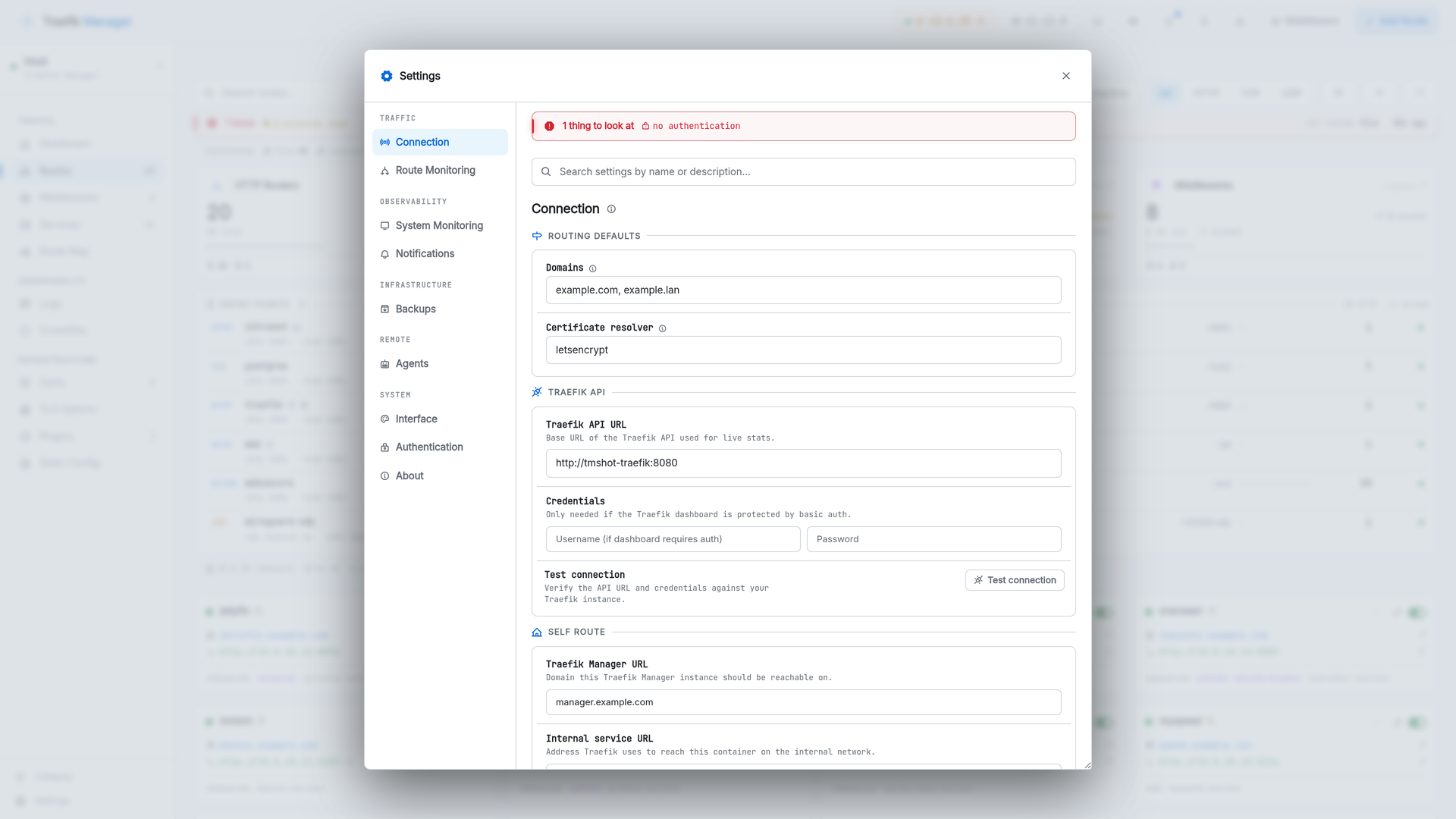 Connection settings