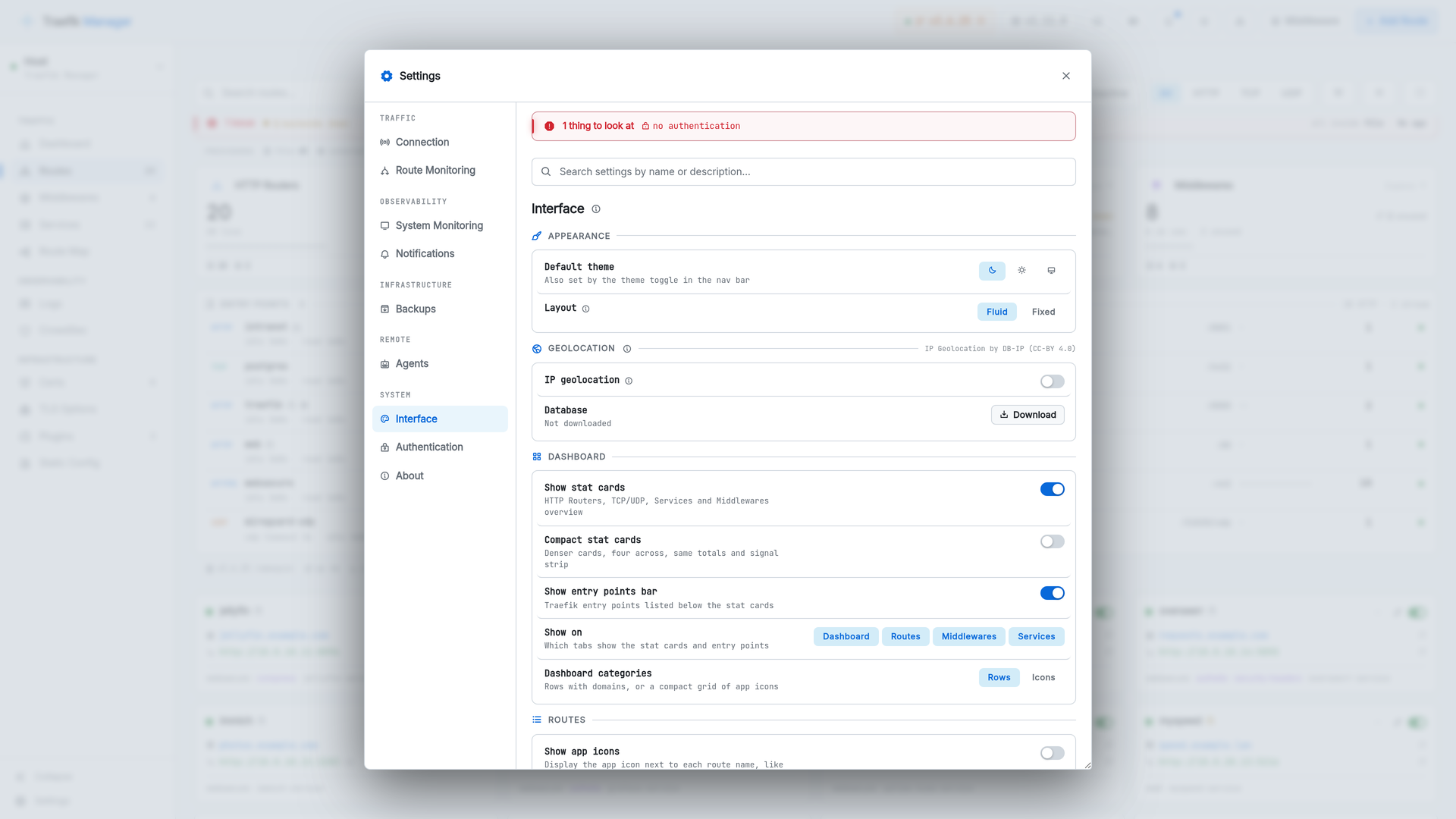 Interface settings