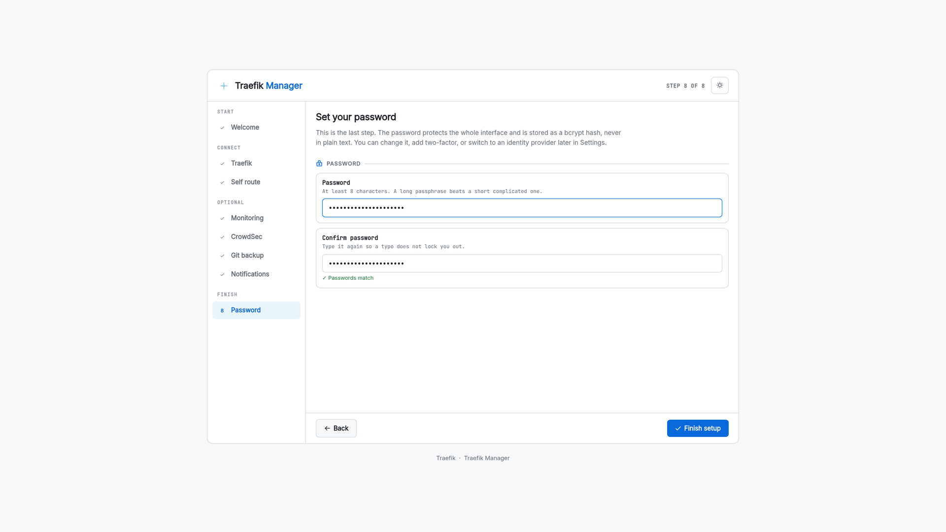 Setup wizard admin password