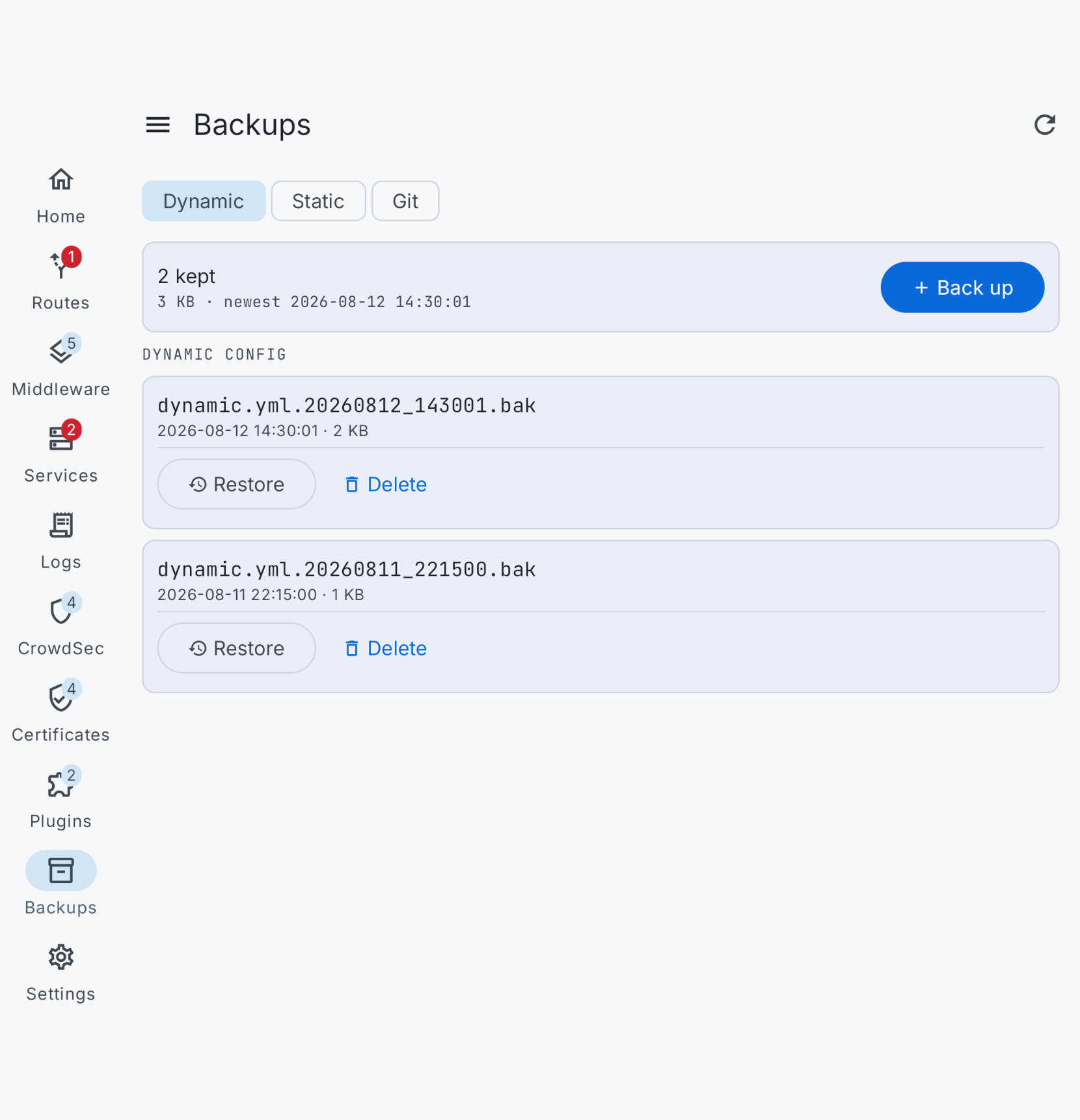 Dynamic config backups