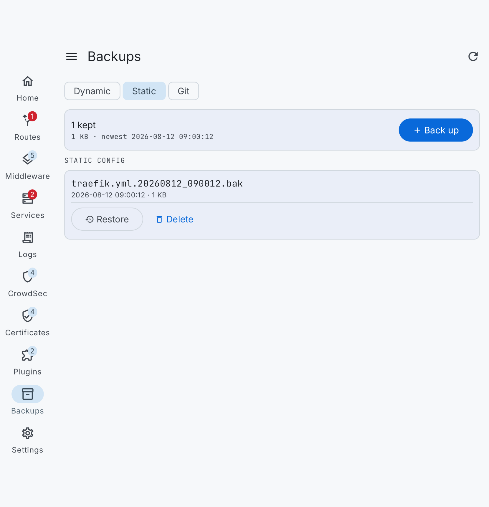 Static config backups